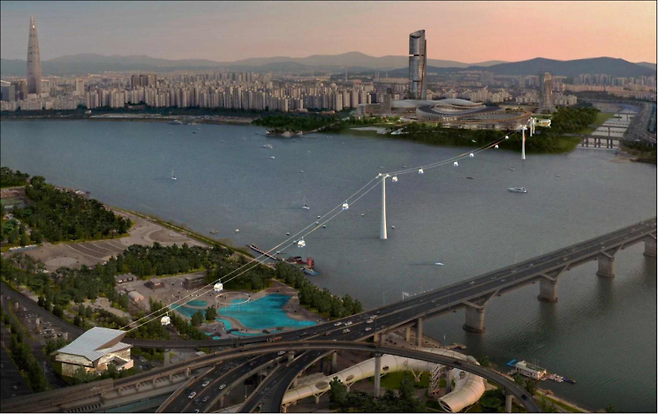 한강변 주요 여가문화 거점을 연결하는 한강 곤돌라 예시. [사진제공=서울시]