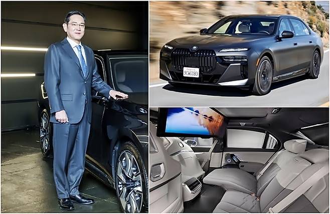 이재용 삼성전자 회장(왼쪽)과 BMW i7 [사진제공=BMW]