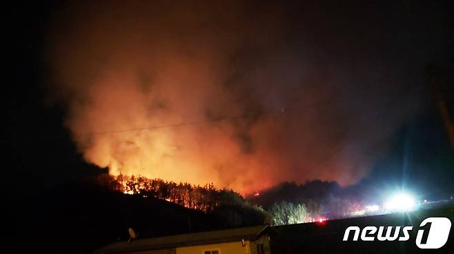 17일 오전 4시 20분께 경북 경산시 진량읍 아사리 야산에서 불이 났다.(산림청 제공) 2023.3.17/뉴스1