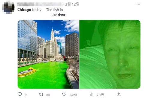 시카고 강이 밝은 녹색으로 변한 데 대한 네티즌 반응. /트위터
