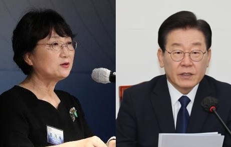 참여정부 청와대 홍보수석비서관을 지낸 조기숙 이화여대 교수와 이재명 더불어민주당 대표.   연합뉴스