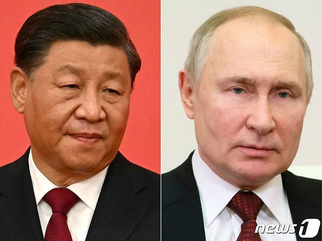 블라디미르 푸틴 러시아 대통령과 시진핑 중국 국가 주석의 합성 사진. ⓒ AFP=뉴스1 ⓒ News1 우동명 기자