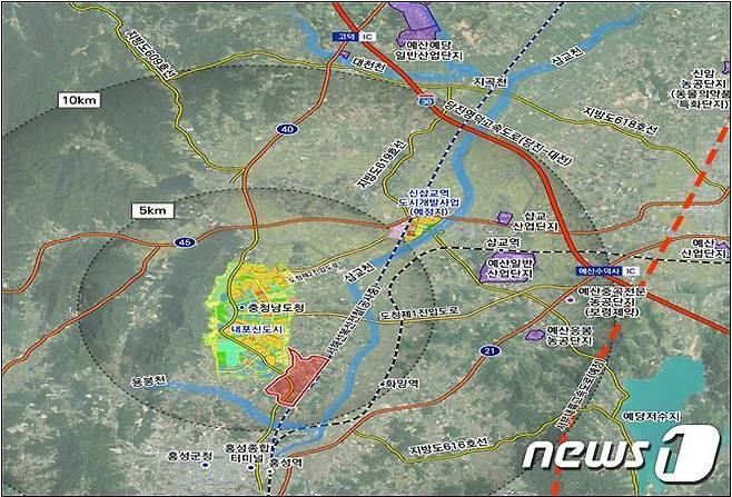 ‘내포신도시 미래 신산업 국가산업단지’로 지정된 홍성군 홍북읍 일원.(충남도 제공) /뉴스1