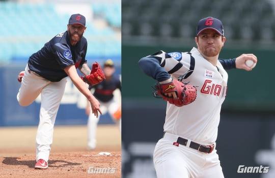 롯데의 원투 펀치인 스트레일리(왼쪽)와 반즈는 아직 정상 컨디션을 찾지 못하고 있는 모습이다.[사진 롯데 자이언츠]