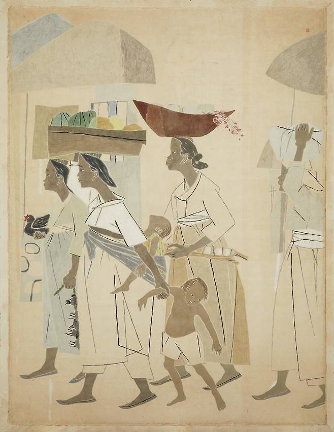 박래현, 이른 아침, 1956, 한지에 수간채색, 253x194cm *재판매 및 DB 금지