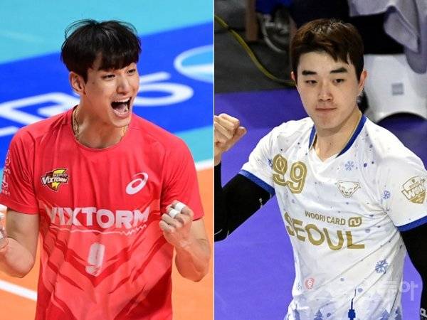 한국전력 임성진(왼쪽), 우리카드 김지한. 스포츠동아DB