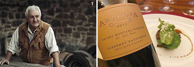 1 아나코타 와인을 만든 와인 메이커 피에르 세이양. 사진 아나코타 와이너리 2 스테이크와 아나코타 카베르네 소비뇽 와인. 사진 김상미