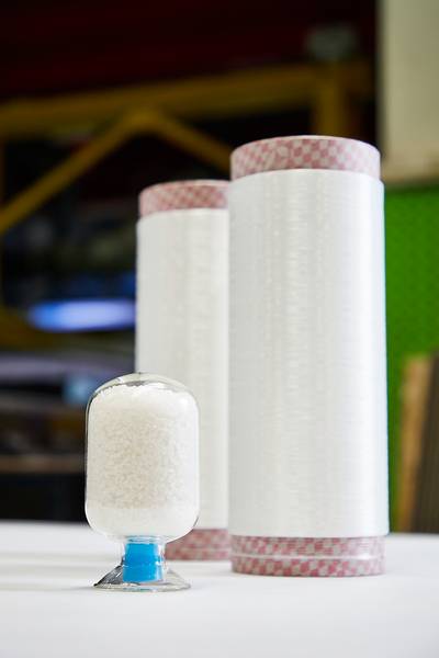 고분자량 PET 수지와 고강도 PET 섬유. [사진=생기원]