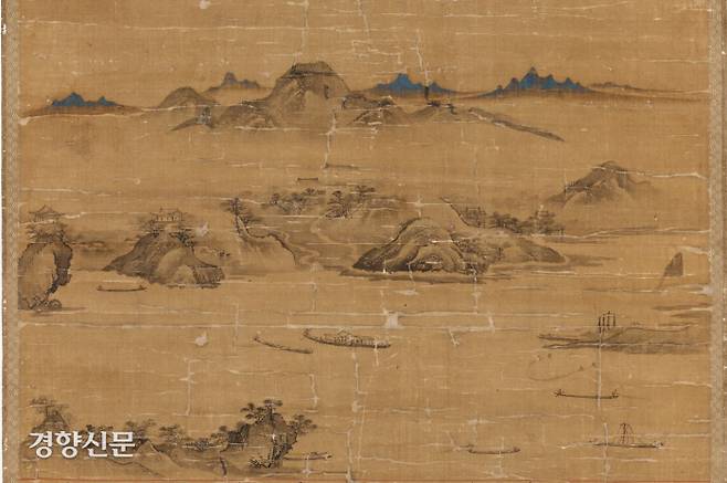 1531년 제작된 것으로 보이는 ‘독서당계회도’의 부분. 임금의 명에 따라 독서휴가를 받은 관리 12명이 두모포(동호대교 북단)인근에 조성된 독서당 앞 한강에서 뱃놀이를 즐기는 모습을 그렸다.