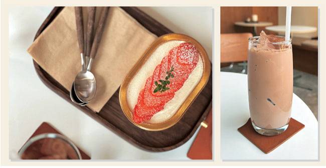 사진 왼쪽은 ‘하나길’의 딸기 바닐라 티라미수. 오른쪽은 아이스 초코.