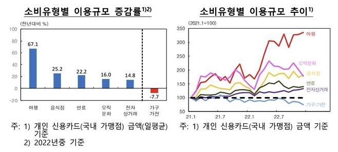 개인 신용카드 소비유형별 증감 [한국은행 제공. 재판매 및 DB 금지]