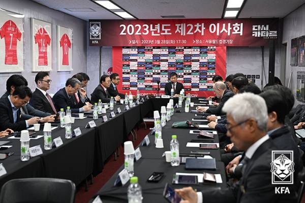 지난 28일 서울월드컵경기장에서 진행된 대한축구협회 제2차 이사회. 이 자리에서 승부조작에 가담했던 48명 등 징계 중이던 축구인 100명의 사면이 의결됐다. 사진=대한축구협회