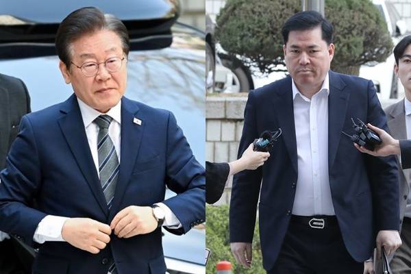 이재명 더불어민주당 대표와 유동규 성남도시개발공사 전 기획본부장이 31일 서초구 서울중앙지법에 들어가고 있다. 연합뉴스