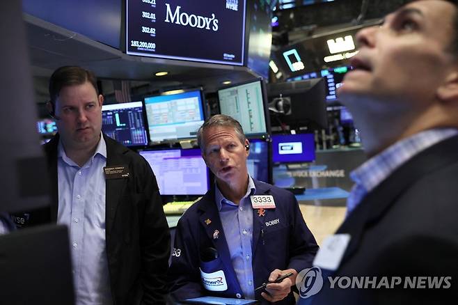 NYSE 입회장에서 일하는 트레이더들의 모습 [연합뉴스 자료사진]