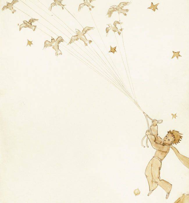 “어린 왕자는 철새의 이동을 이용해 행성을 벗어났다.” 어린왕자의 비행을 그린 생텍쥐페리의 수채화. /위즈덤하우스