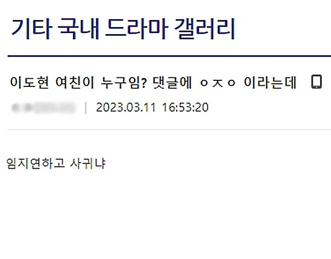 지난달 11일 이도현의 여자친구로 임지연을 추측한 온라인 글. /디시인사이드