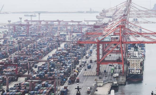 부산항 신선대부두에서 컨테이너 하역작업이 진행되는 모습 ⓒ연합뉴스