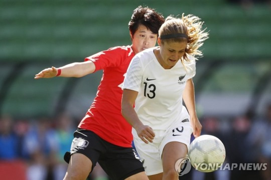 2019년 한국과 4개국 친선대회 경기에서 뉴질랜드 대표팀이 '올화이츠' 유니폼을 입고 있다. [EPA=연합뉴스]