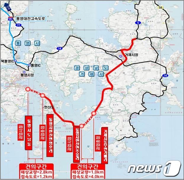 한산대첩교 위치도.(경남도 제공)