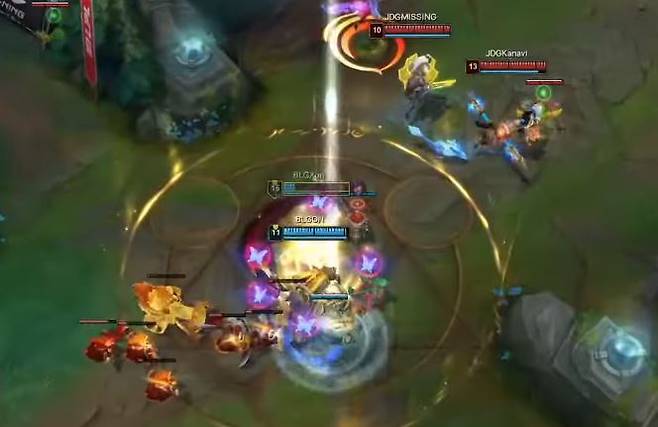 사진=LPL 공식 유튜브 채널, JDG-BLG 5세트 나이트의 게임을 끝낸 매복