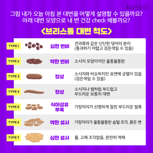 대변의 모양과 상태를 확인하는 검사 기준인 '브리스톨 대변 척도' [자료=코메디닷컴]