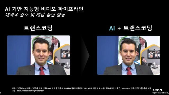 동영상 처리시 AI를 활용해 같은 전송률에서 더 높은 화질을 구현할 수 있다. (자료=AMD)