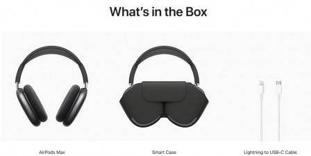 에어팟 맥스는 스마트 케이스, 라이트닝-USB C 케이블과 함께 제공된다. 사진=애플