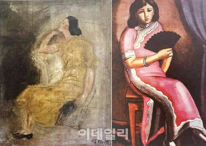 ‘예술을 위한 예술’을 내걸고 1931년부터 1935년까지 짧고 굵게 활동한 결란사 멤버들의 작품이다. 장솬의 ‘소녀’(1935, 캔버스에 유채, 44×36.5㎝·왼쪽)와 니이더의 ‘여름’(1932, 캔버스에 유채). 하나의 화풍이나 스타일을 유지한 서양 현대미술 사조들과 달리 결란사는 작가 제각각 다른 작품세계를 꾸려갔다. 장솬은 회화적 붓질이 도드라졌으며, 니이더는 평면에 올린 입체적인 도상으로 눈길을 끌었다. 소파에 앉은 여인을 가는 윤곽선으로 살려내 꾸린 기법이 독특한 장솬의 ‘소녀’는 베이징 중국미술관이 소장하고 있고, 인물과 정물이 튀어나올 듯한 볼륨감을 입고 있는 니이더의 ‘여름’은 원작이 소실됐다.