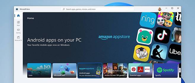 마이크로소프트는 윈도우 11에서 안드로이드 앱을 구동하는 ‘Windows Subsystem for Android’ 서비스를 선보일 예정이다. 기본 지원이 아닌 하위 시스템 개념이지만 지원을 하는데 의의가 있다. 출처=마이크로소프트
