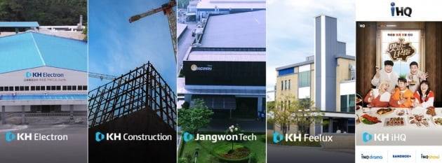 KH그룹의 계열사들. IHQ, KH건설, KH필룩스, KH전자가 감사의견 거절을 통보받았고 장원테크는 감사범위제한으로 인한 한정 의견을 받았다. / 사진=KH그룹