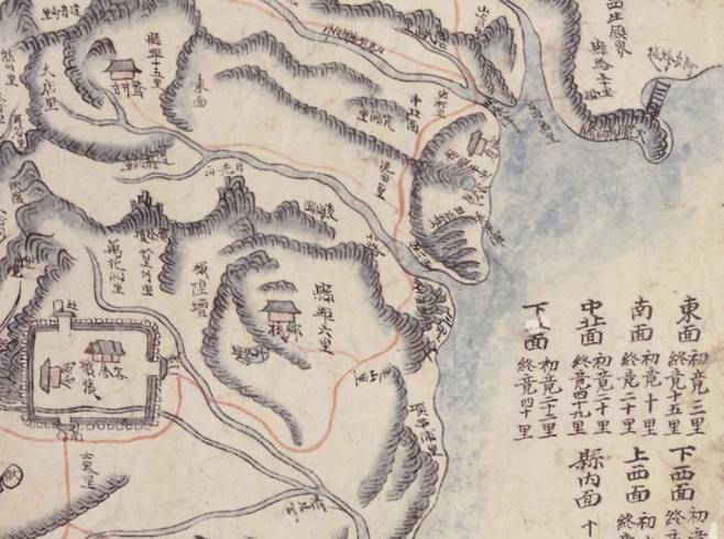 ▲ 1750년대 초 제작된 해동지도(海東地圖)의 기장현 지도. 사진=규장각 한국학연구원 자료.