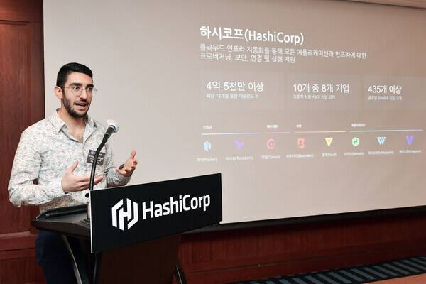 아몬 데드가 하시코프 공동창업자 겸 최고기술책임자(CTO)가 12일&nbsp;서울 삼성동 인터콘티넨탈 호텔에서 열린 기자간담회에서 발언하고 있다.