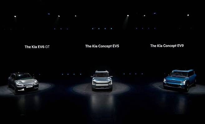 ‘기아 EV 데이(KIA EV Day)’에 전시된 EV6 GT, 콘셉트 EV5, 콘셉트 EV9 (사진=기아)