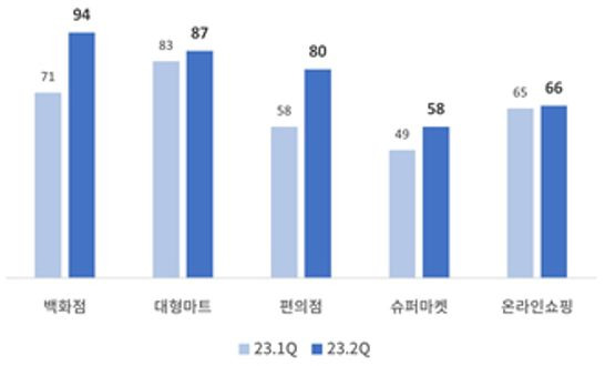 소매유통업 경기전망지수(RBSI) 소매업태별 전망치. ⓒ대한상공회의소