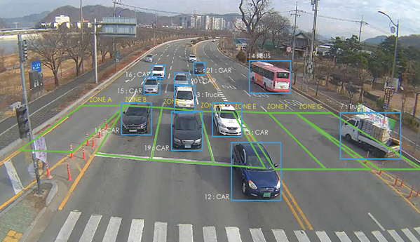 CCTV 영상분석을 통한 차선‧차종별 차량감지가 이뤄진 모습. 행안부 제공