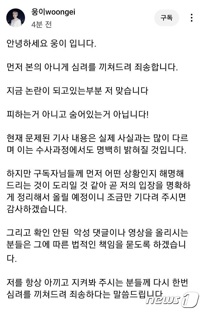 (유튜브 '웅이' 채널 갈무리)