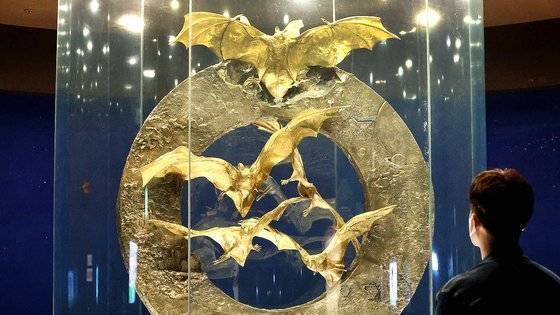 19일 오전 전남 함평군 황금박쥐생태전시장에 순금(24k) 162㎏으로 만들어진 황금박쥐상이 전시돼 있다. 연합뉴스