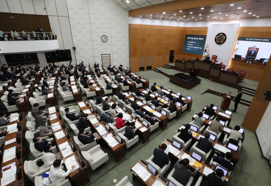 지난 2월 서울 중구 서울시의회에서 열린 제316회 임시회 개회식. 뉴시스.