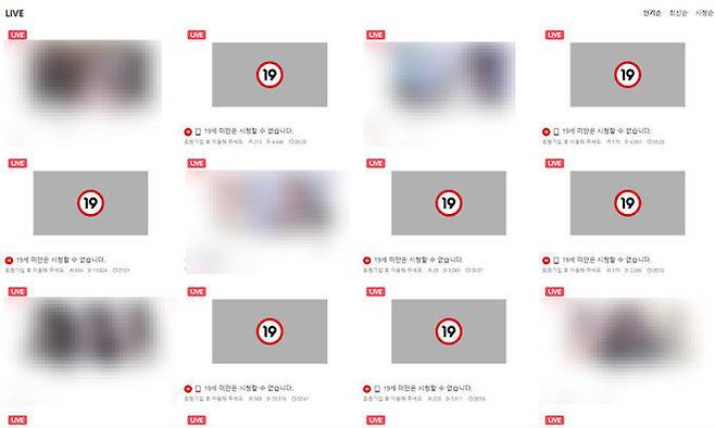 17일 인터넷 방송 플랫폼 ‘팬더TV’에 실시간으로 방송되고 있는 성인방송 화면 모음. ‘팬더TV’ 캡처