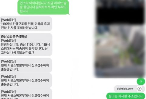 사건 당시 SNS 라이브를 지켜보던 네티즌이 경찰에 문자 신고를 한 내역. 온라인 커뮤니티 캡처