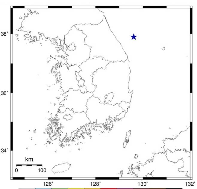 4월23일 9시6분쯤 강원 동해시 북동쪽 60㎞ 해역에서 리히터 규모 2.7지진 발생 (기상청 갈무리) ⓒ 뉴스1