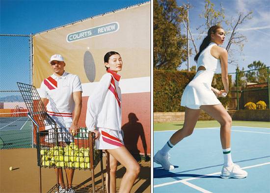 지난해 7월 세르지오타키니 글로벌 본사를 인수한 F&F는 약 1년간의 준비 기간을 거쳐 ‘프리미엄 라이프스타일 스포츠 브랜드’로 새롭게 탄생시켰다(좌). 최근 안다르에서 새로 선보인 테니스웨어(우). (F&F, 안다르 제공)