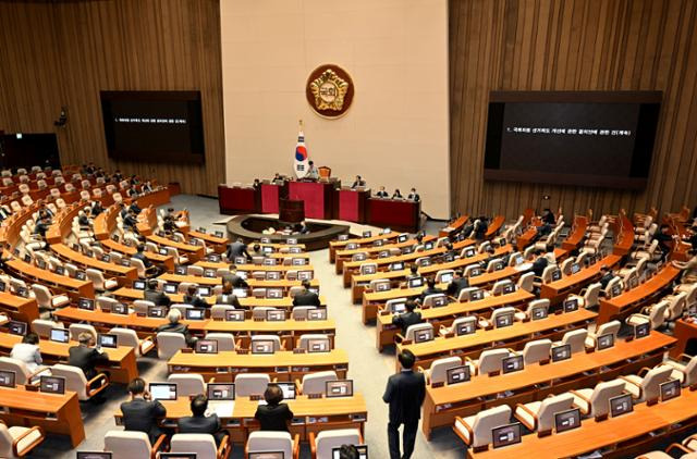 제4차 국회의원 선거제도 개선에 관한 결의안 심사를 위한 전원위원회가 13일 국회에서 열리고 있다. 고영권 기자