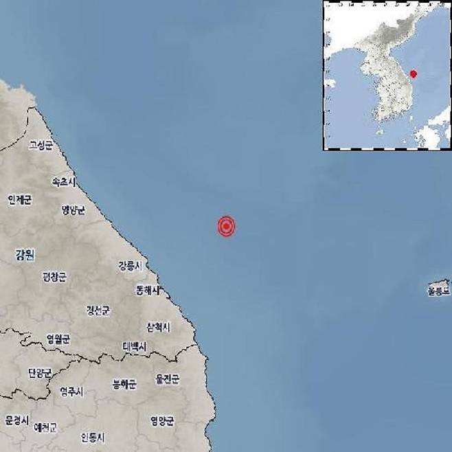 25일 오후 3시 55분 55초 강원 동해시 북동쪽 50㎞ 해역에서 규모 3.5의 지진이 발생했다. / 사진 = 기상청 제공