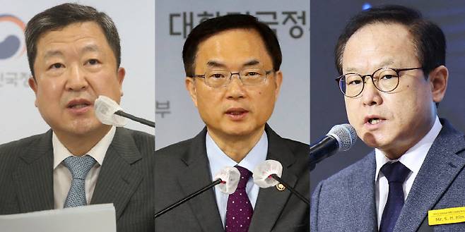 박춘섭(왼쪽부터) 금통위원, 조용만 문체부 2차관, 김승호 인사혁신처장. 이들은 모두 대한체육회 사무총장 출신이다. (사진 = 뉴시스)