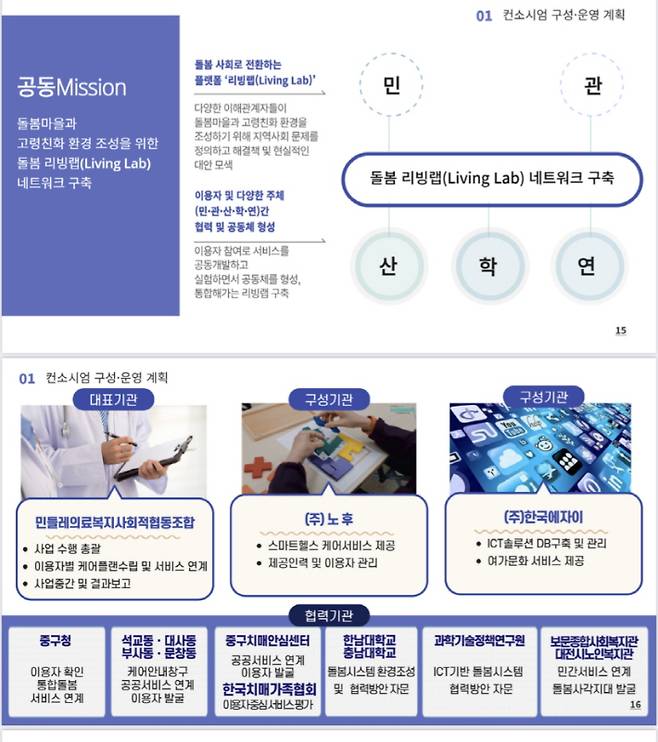 돌봄 리빙랩 네트워크 구축을 통한 경증 치매 노인 맞춤형 스마트헬스 케어서비스 개념도. 대전시사회서비스원 제공