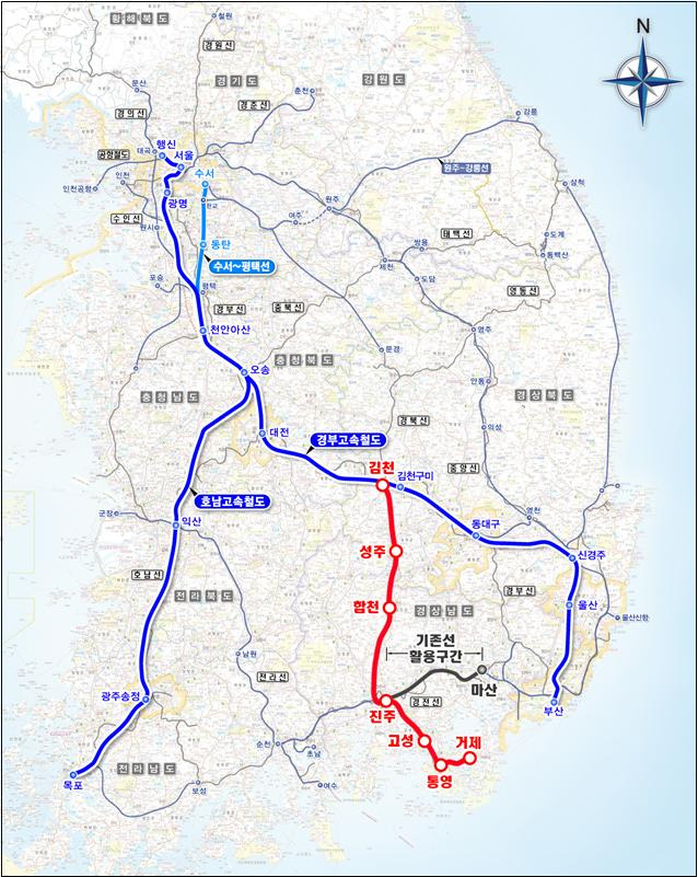 남부내륙철도 사업 노선(안). 국가철도공단 제공