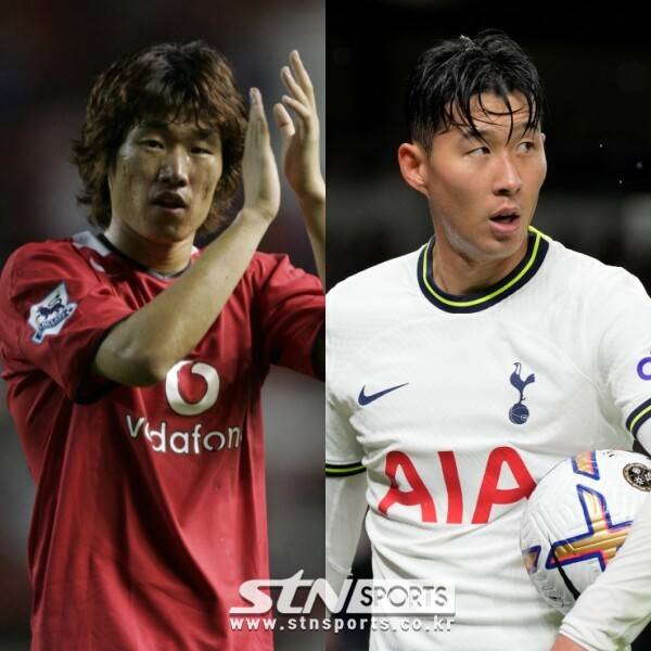 맨체스터 유나이티드 현역 시절 박지성(좌측)과 현 토트넘 핫스퍼 손흥민(우측). 사진┃뉴시스/AP