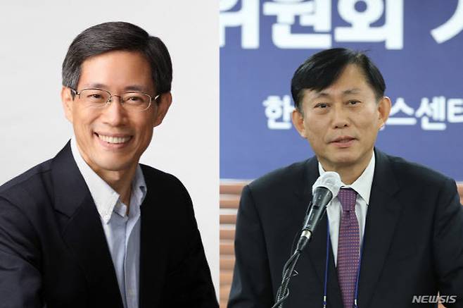 왼쪽부터 정상조 서울대학교 법학전문대학원 교수(전 국가지식재산위원회 위원장)과 고진 디지털플랫폼정부위원회 위원장. 사진=뉴시스