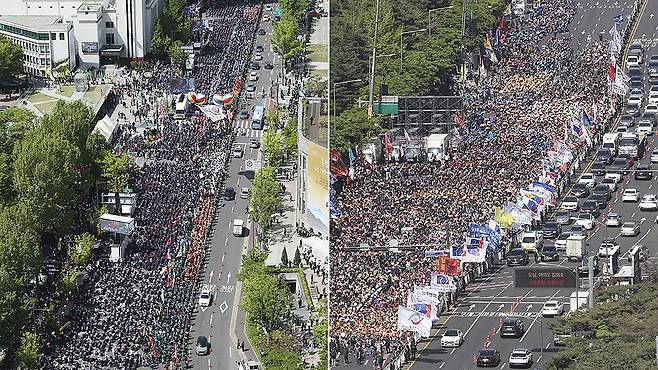 민주노총(왼쪽)과 한국노총. 연합뉴스